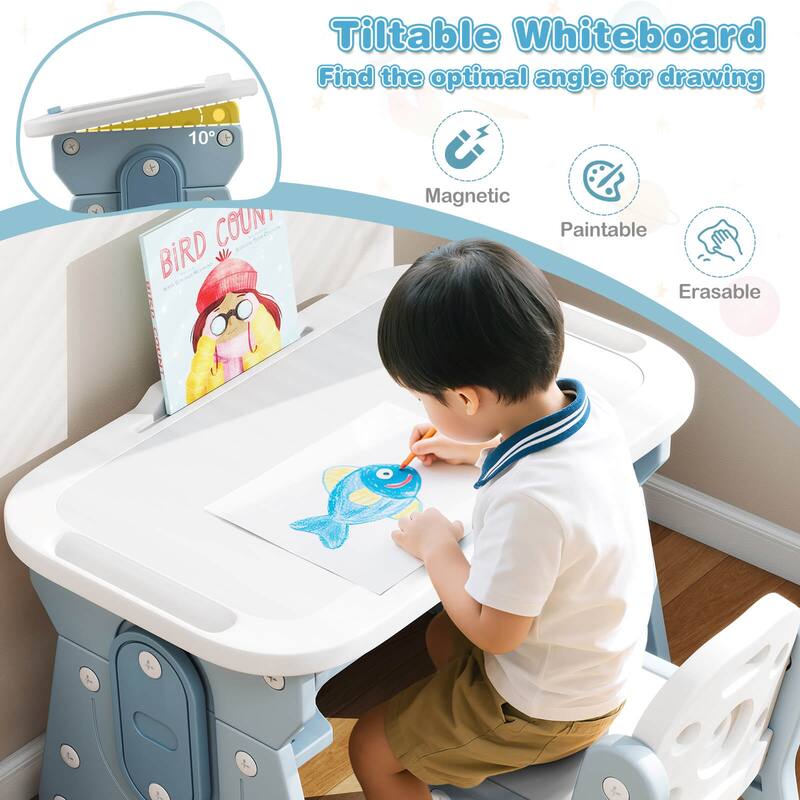 Gymax Kids Table & Chair Set Height Adjustable Toddler Drawing Table