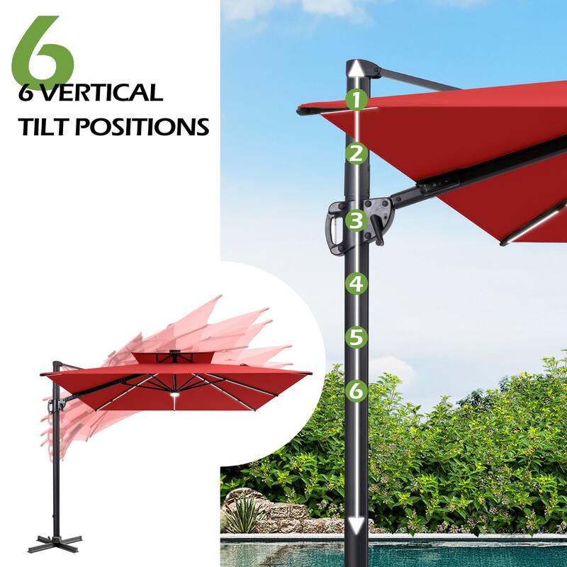 9 X 11 FT Outdoor Patio Cantilever Umbrella with Solar Lights Double Canopy  360 Rotation Tilt - On Sale - Overstock - 43572533