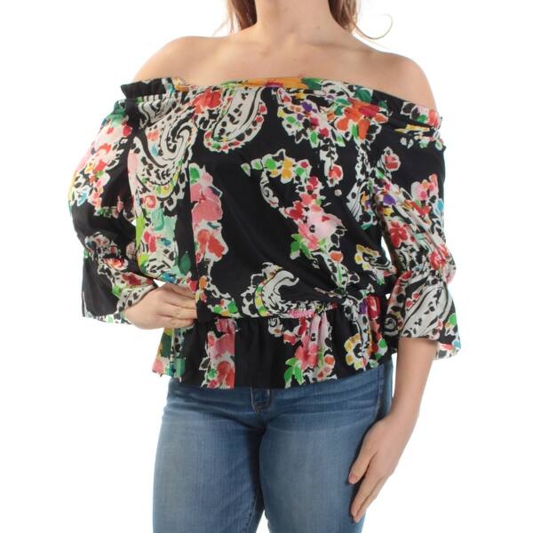 Shop Ralph Lauren 90 Womens 1424 Black Floral Ruffled Sheer Off Shoulder Top Xl B B Overstock 22421413