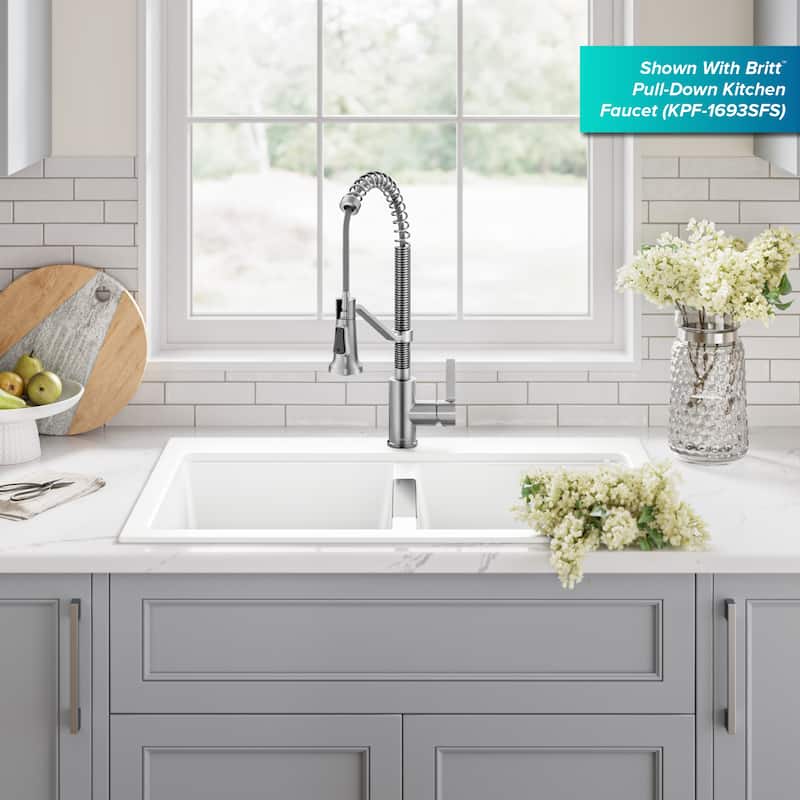 KRAUS Granite 33 inch 2-Bowl Undermount Drop-in Kitchen Sink