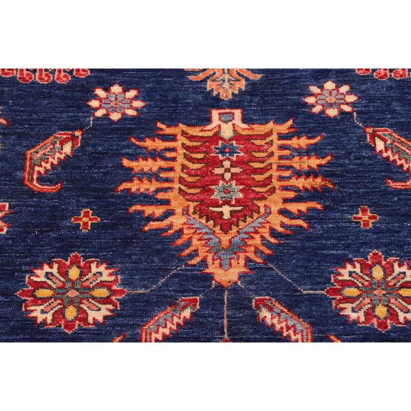 Southwestern Super Kazak Harmony Blue/Beige Hand Knotted Wool Rug - 7'11'' x 11'2''