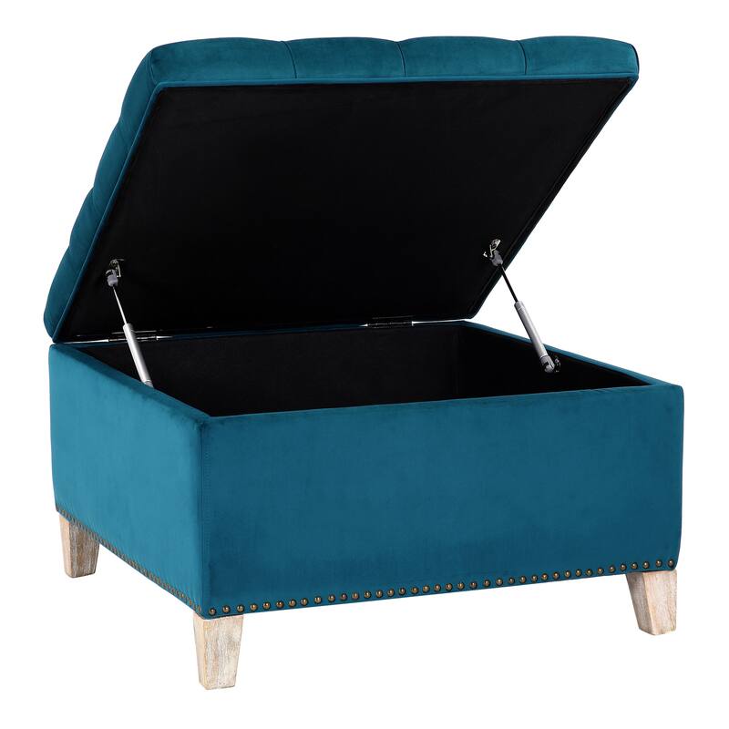 29.5" Wide Velvet Tufted Square Ottoman With Storage