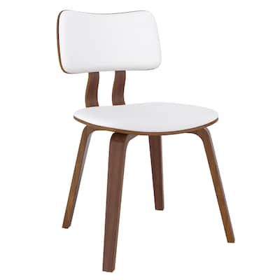 Mid-Century Modern Faux Leather and Wood Dining Chair, Set of 2 - White and Walnut