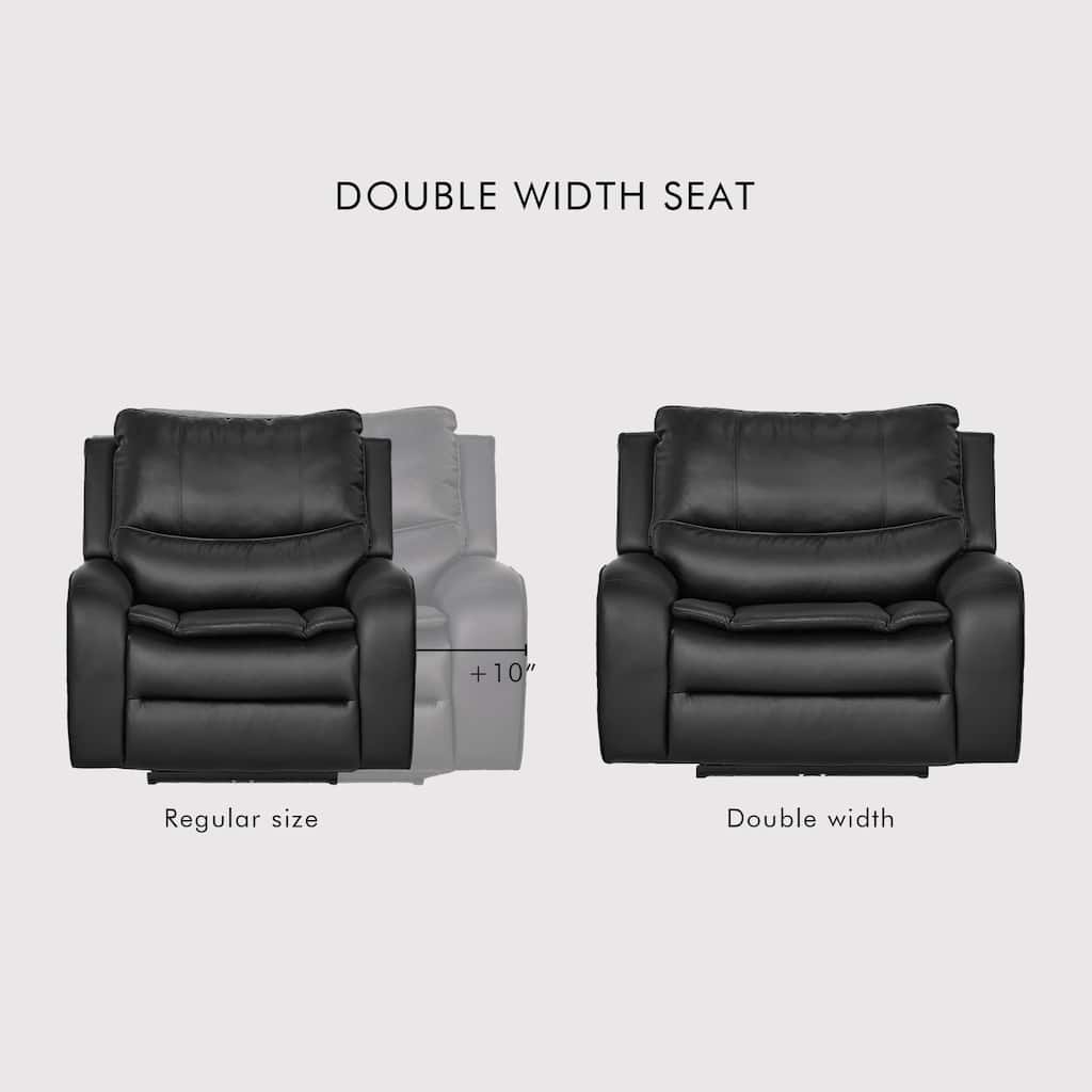 3-Piece Faux Leather Sofa Set with Double Width Seat, Power Recliner, Loveseat & Sofa, Wireless charging and Reading Lamp