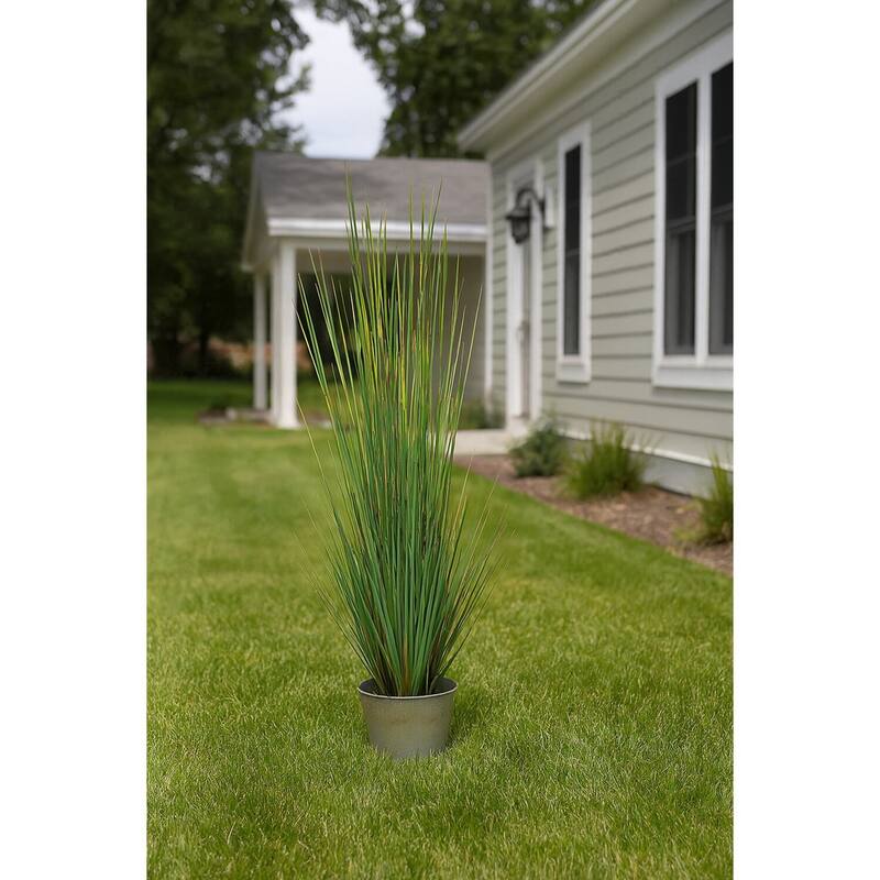 HomeStock 41" Onion Grass in Round Metal Planter - Lifelike Tall Faux Plant for Modern Home Décor - 41