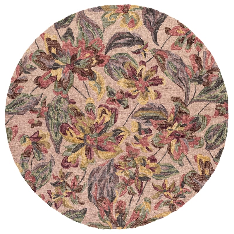 SAFAVIEH Handmade Blossom Clasien French Country Floral Wool Rug - 6' Round - Pink/Gold