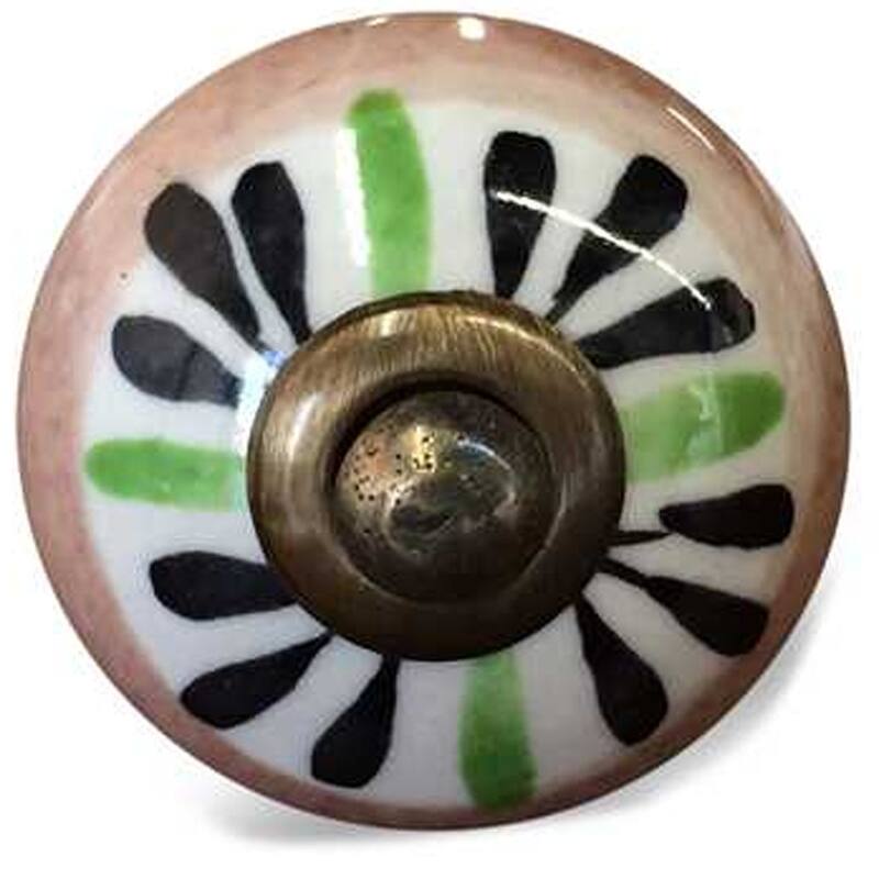 HomeRoots Set of Twelve Black And White Floral Ceramic Drawer Pull Knobs - 1.5" x 1.5" x 1.5"