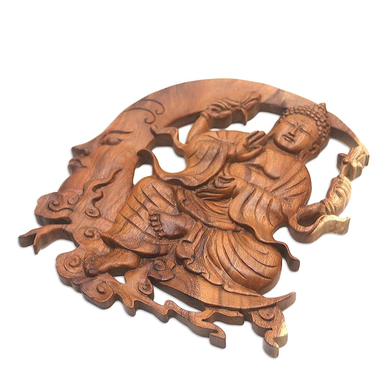 Novica Handmade Dreaming Buddha Wood Relief Panel