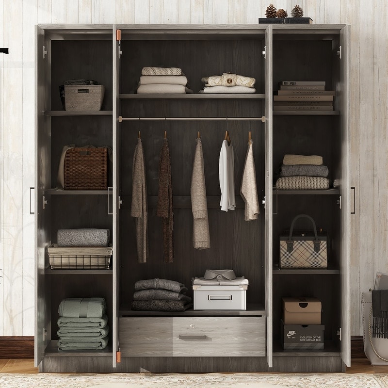 4-Door Wardrobe with 1 Drawer, Gray - Bed Bath & Beyond - 40590810