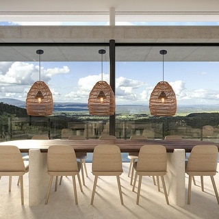 1-Light Outdoor Wicker Rattan Pendant Light