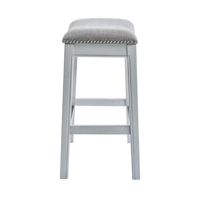 HomeRoots Gray and White Solid Wood Backless Counter Height Bar Chair