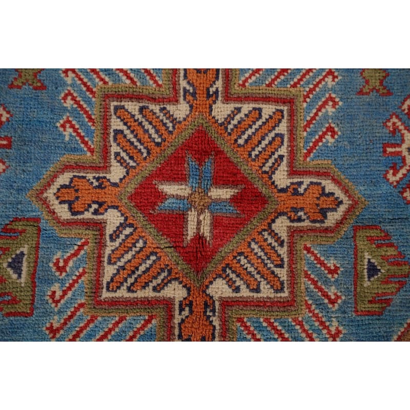 Blue Kazak Oriental Area Rug Handmade Traditional Wool Carpet - 4'0" x 6'4"