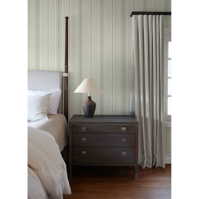 Chris Loves Julia x A-Street Prints Ames Seafoam Linen Stripe Wallpaper