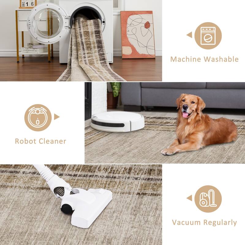Washable Area Rugs for Living Room, Soft Modern Bordered Rug Non Slip Low Profile Carpets for Bedroom Dining Room