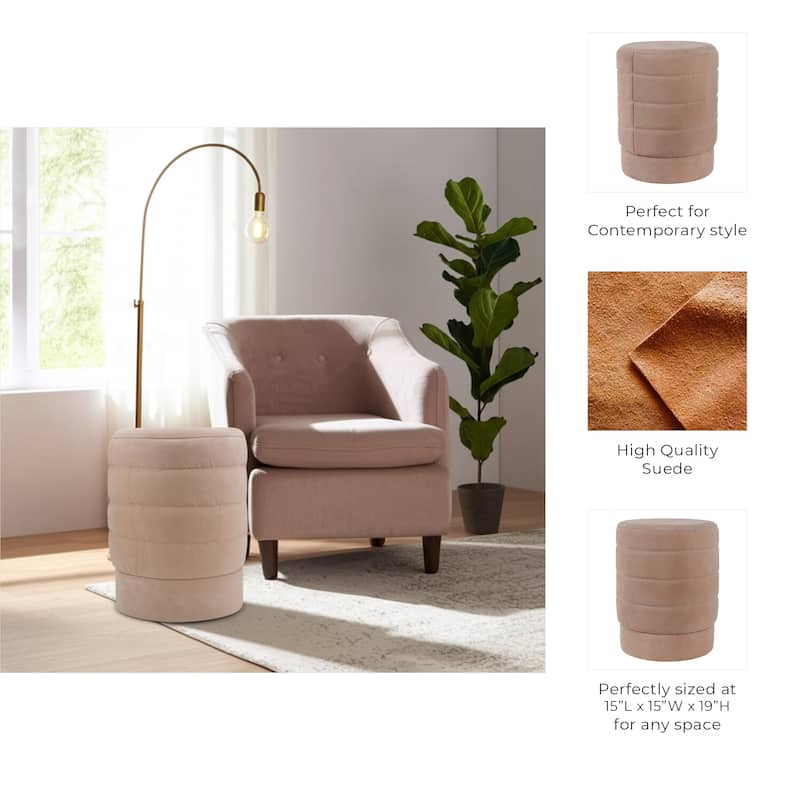 Wood Ottoman Round Compact Pouf Footstool Luxury Accent - 19" Brown