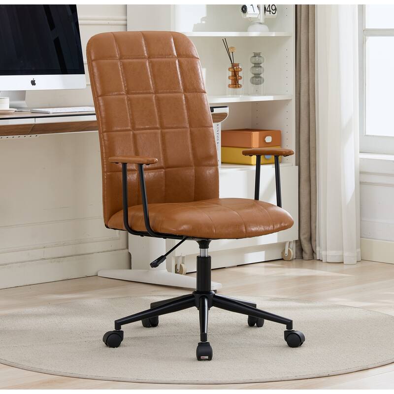 High backrest Antique brown PU leather color office chair - N/A