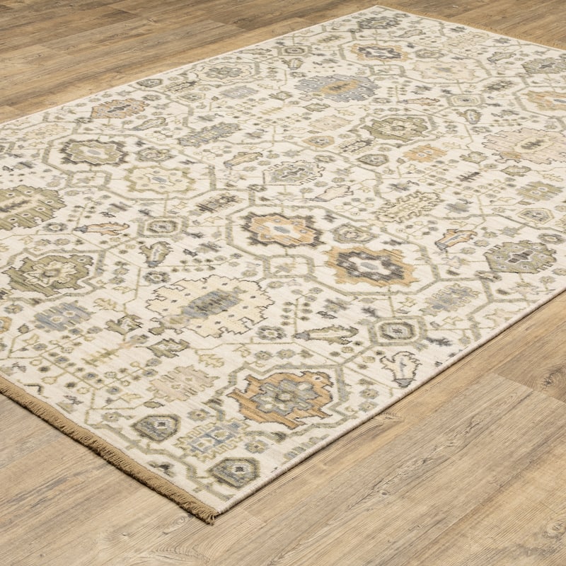 Adelaide Old World Nomadic Beige/ Gold Wool Blend Area Rug-