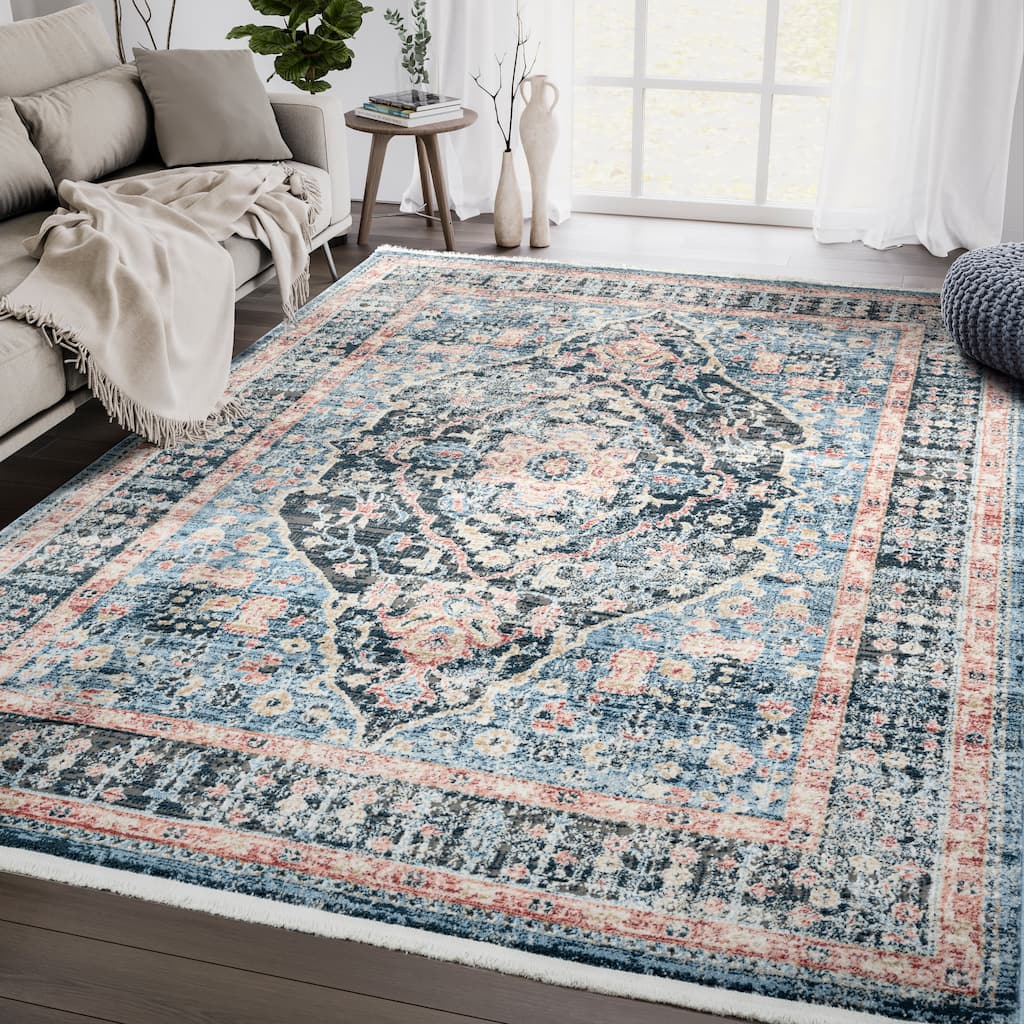 Abani Rugs Savoy SAV130A Blue Red Medallion Area Rug