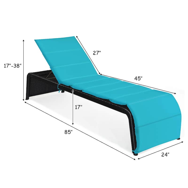1/2 PCS Adjustable Rattan Chaise Lounge Recliner Chair with Cushion