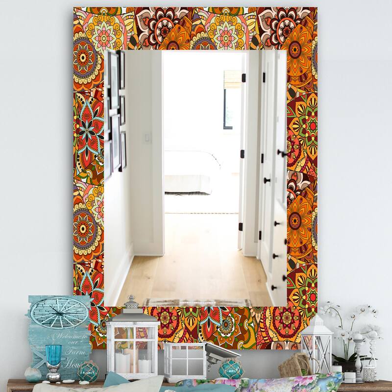 Designart 'Pattern Tile With Mandalas' Bohemian and Eclectic Mirror - Modern Printed Wall Mirror