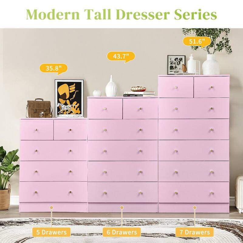 Large 7-Drawer Dresser For Bedroom And Chest Of Drawers With Sturdy Construction Wood Storage Organizer For Closet