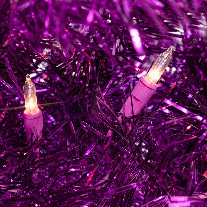 Pre-Lit Artificial Tinsel Christmas Tree - 9' - Purple - Clear Lights - 9 Foot