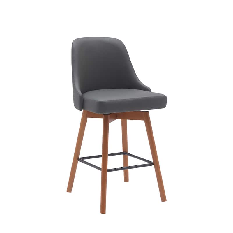 Faux Leather Swivel Bar Chair with Solid Wood Base and Footrest