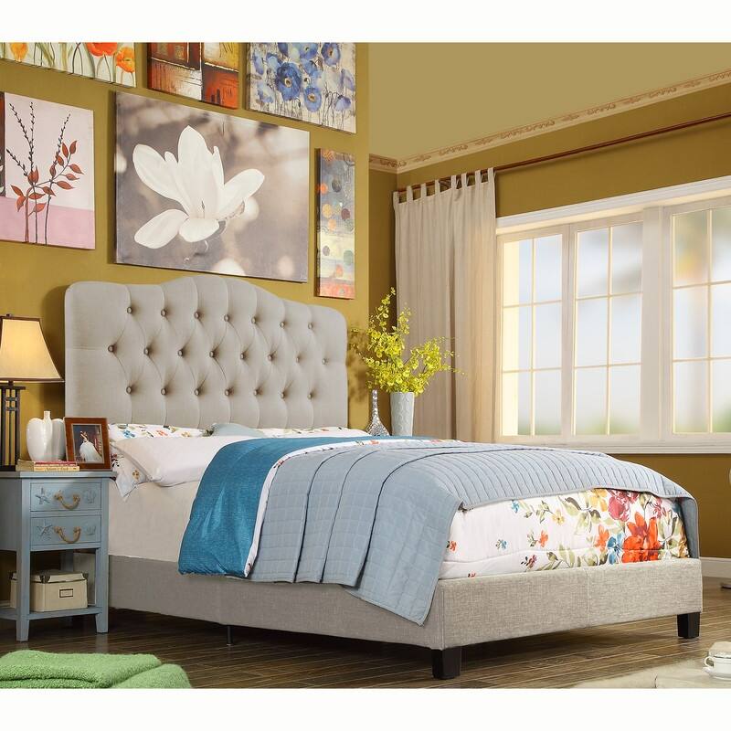 Tara Virgil Curved Upholstered Button-tufted Platform Bed Frame - Cream - Full