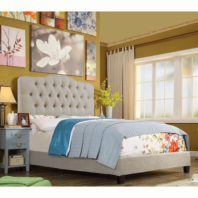 Tara Virgil Curved Upholstered Button-tufted Platform Bed Frame