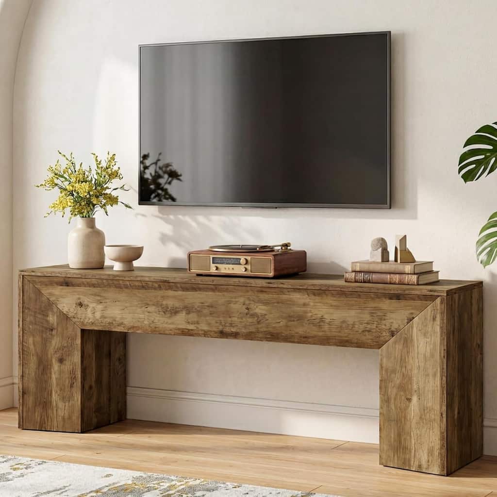 63" Long Farmhouse Entertainment Center TV Stand for 55/60/65/75" TVs with Hidden Metal Frame