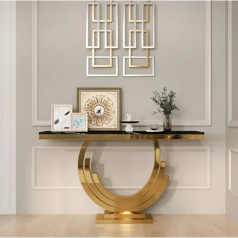 New Moon gold and Black Marble Console Table