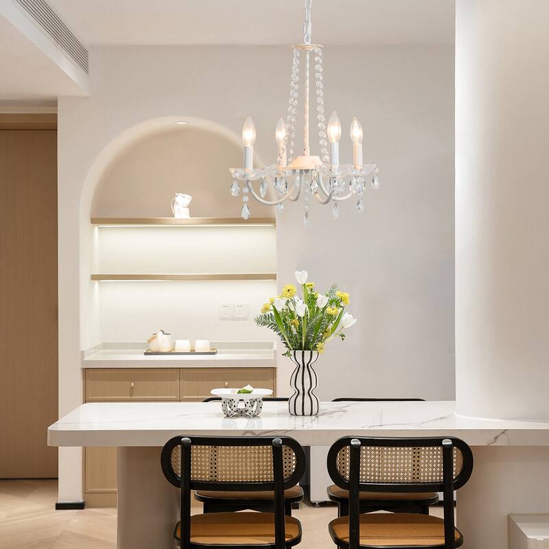 Mini Modern 4-Light Candle Style Crystal Chandelier - 15.74'' W x 17.71'' H - N/A