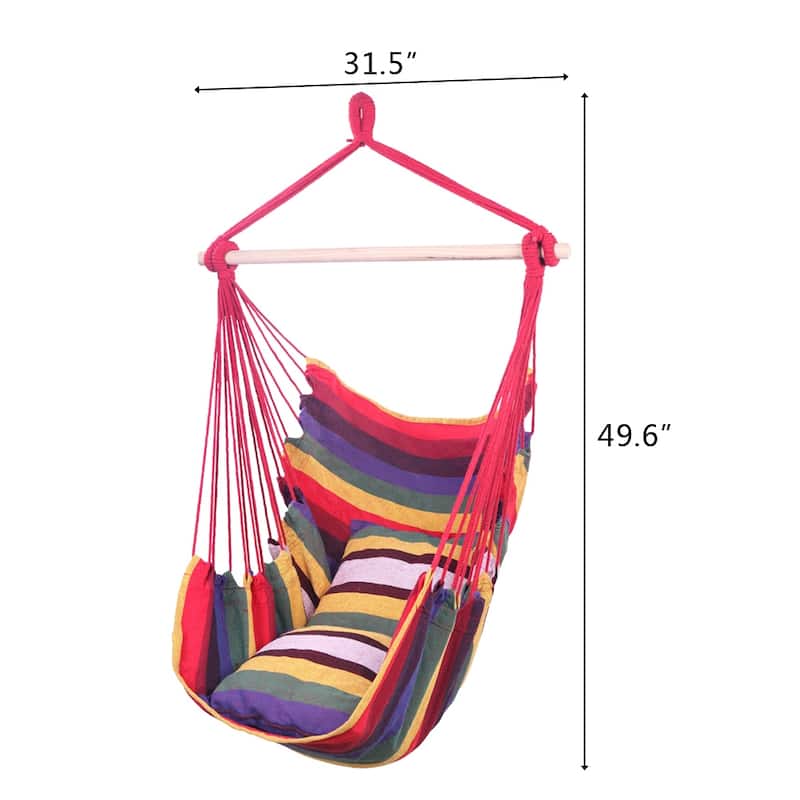 Distinctive Cotton Canvas Hanging Rope Chair with Pillows Rainbow - 14.56 x 14.56)" / (37 x 37)cm (L x W)
