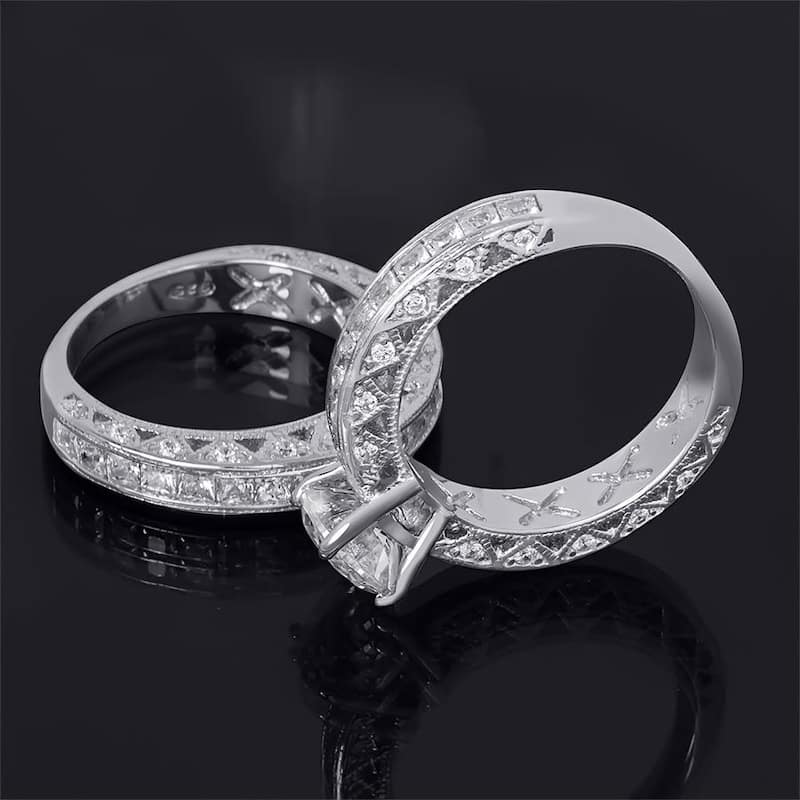 Classic 2.0 CT Carat Wedding Band Anniversary Ring Set Sterling Silver