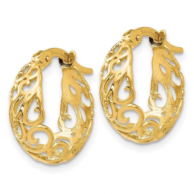 Curata 14k Yellow Gold Textured Scroll Hoop Earrings (6mm x 16mm)