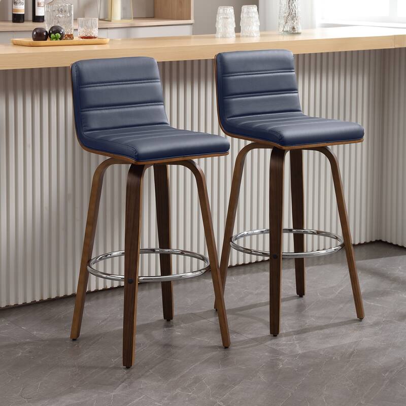 Modern Leather Upholstered Swivel Counter/Bar Stools, Set of 2