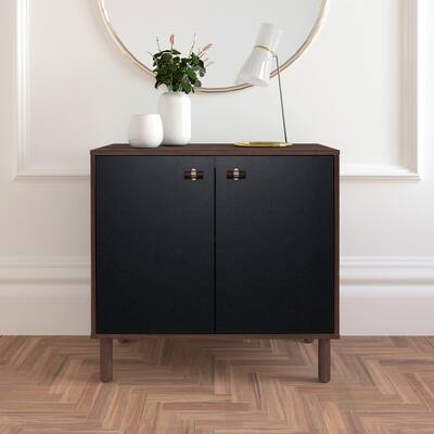 Audrey Black/Brown Faux Leather 2 Door Cabinet
