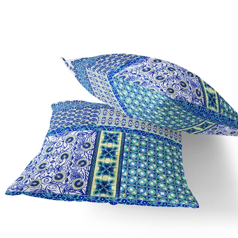HomeRoots Set of Two 16" X 16" Blue and White Blown Seam Floral Indoor Outdoor Throw Pillow - 16.00' X '16.00' X '5.00