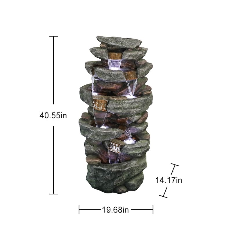 Outdoor Relaxing Water Fountain -6-Tier Outdoor Fountain w/LED Light