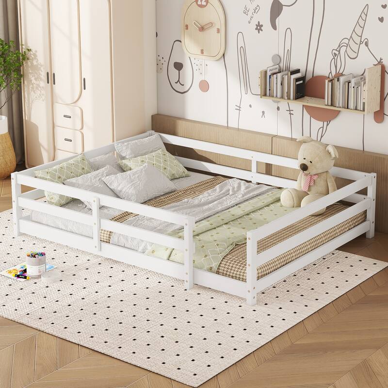 Wooden Montessori Floor Bed with Fence, without Slats