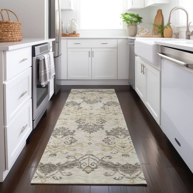 Machine Washable Indoor/ Outdoor Chantille Damask Medallion Rug