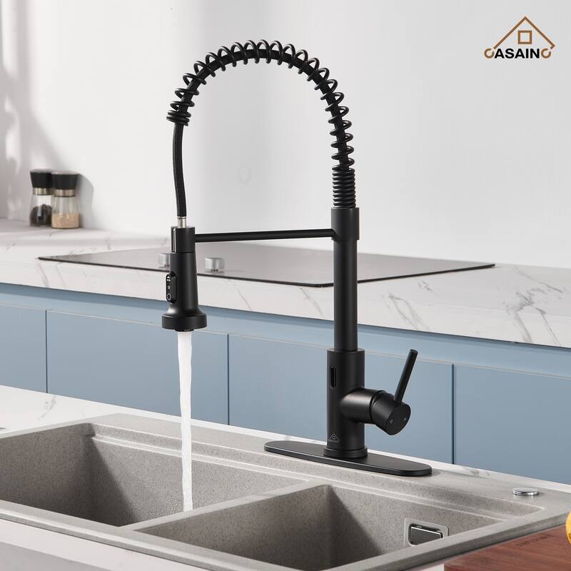 Single Handle Pull Down Sprayer Kitchen Faucet with Touchless Sensor Deckplate Included - Black