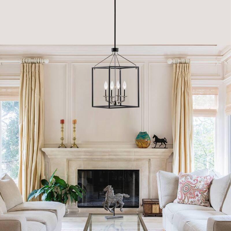 Modern 4-Light Rectangle Open Frame Iron Lantern Chandelier - 12-in W