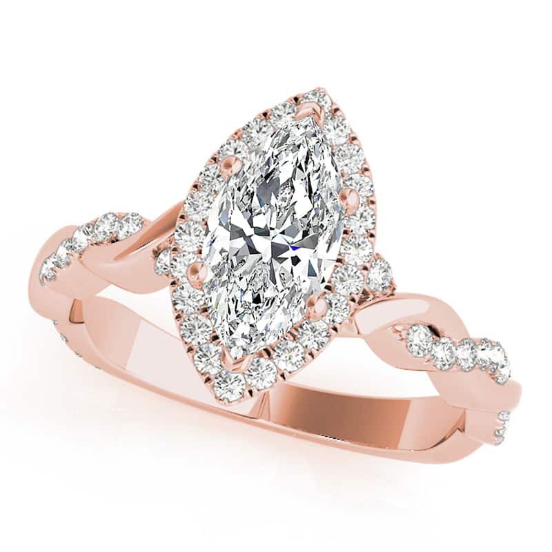 Auriya 14k Rose Gold Lab Grown Marquise Diamond Halo Engagement Ring 0.50 to 5.00 ct. tw. (F-G VS) - 2.50 ct. center - 8.5