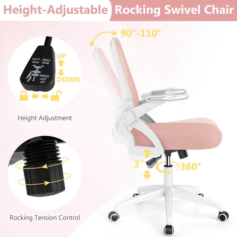 Costway Mesh Office Chair with Lumbar Support & Flip-up Arms Rolling - See Details