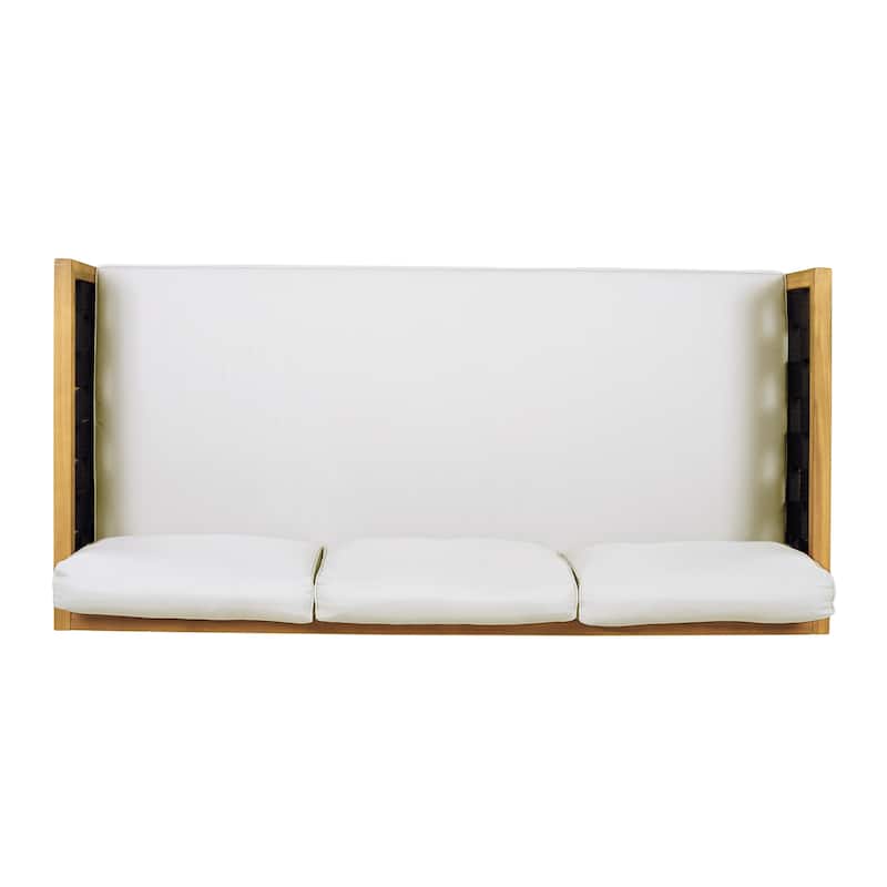 Christopher Knight Home - Modern Outdoor Patio Acacia Wood 3-Seater Daybed Sofa with Cushions, Rope Square Armrest & Teak Finish