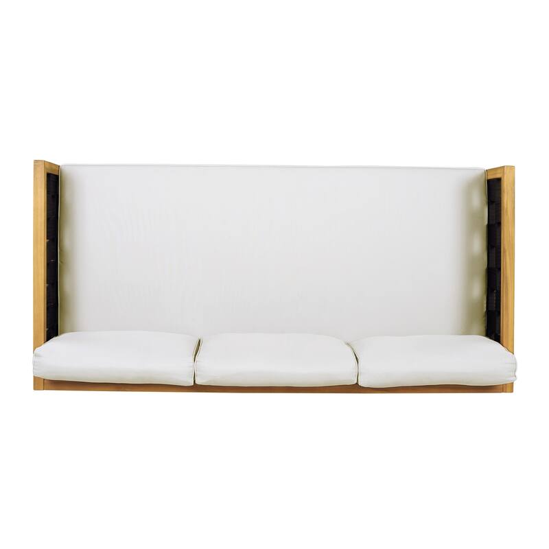 Christopher Knight Home Solenne Acacia Wood 3 Seater Daybed and Coffee Table with Cushion