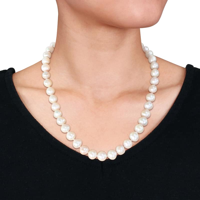 Miadora 9-11mm Cultured Freshwater Edison Pearl Necklace Ball Clasp in Silvertone - 18 in