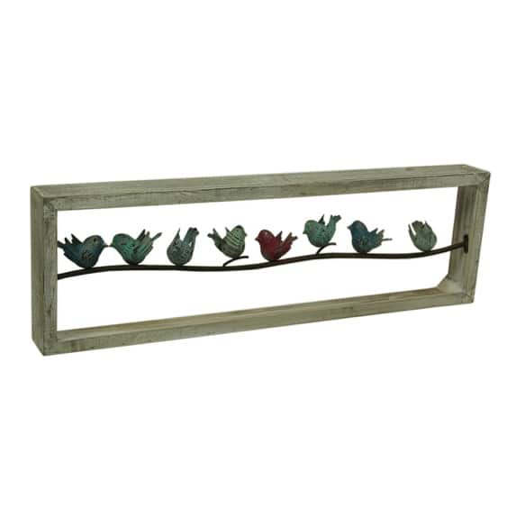 Shop Distressed Finish Birds On A Wire Wood Framed Metal Wall Art Overstock 18272943