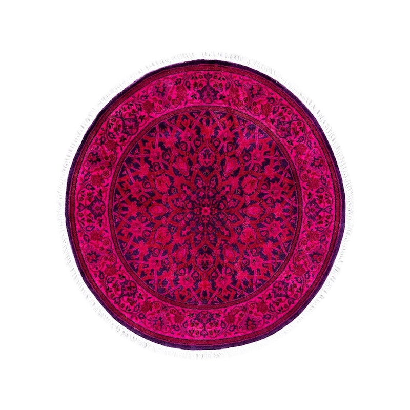 Contemporary Overdyed Wool Hand Knotted Round Area Rug - 3' 1" x 3' 1"